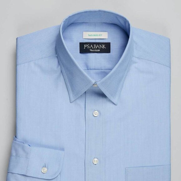 Jos. A.Bank Traveler Collection Tailored Fit Point Collar Dress Shirt - Blue - Picture 1 of 2
